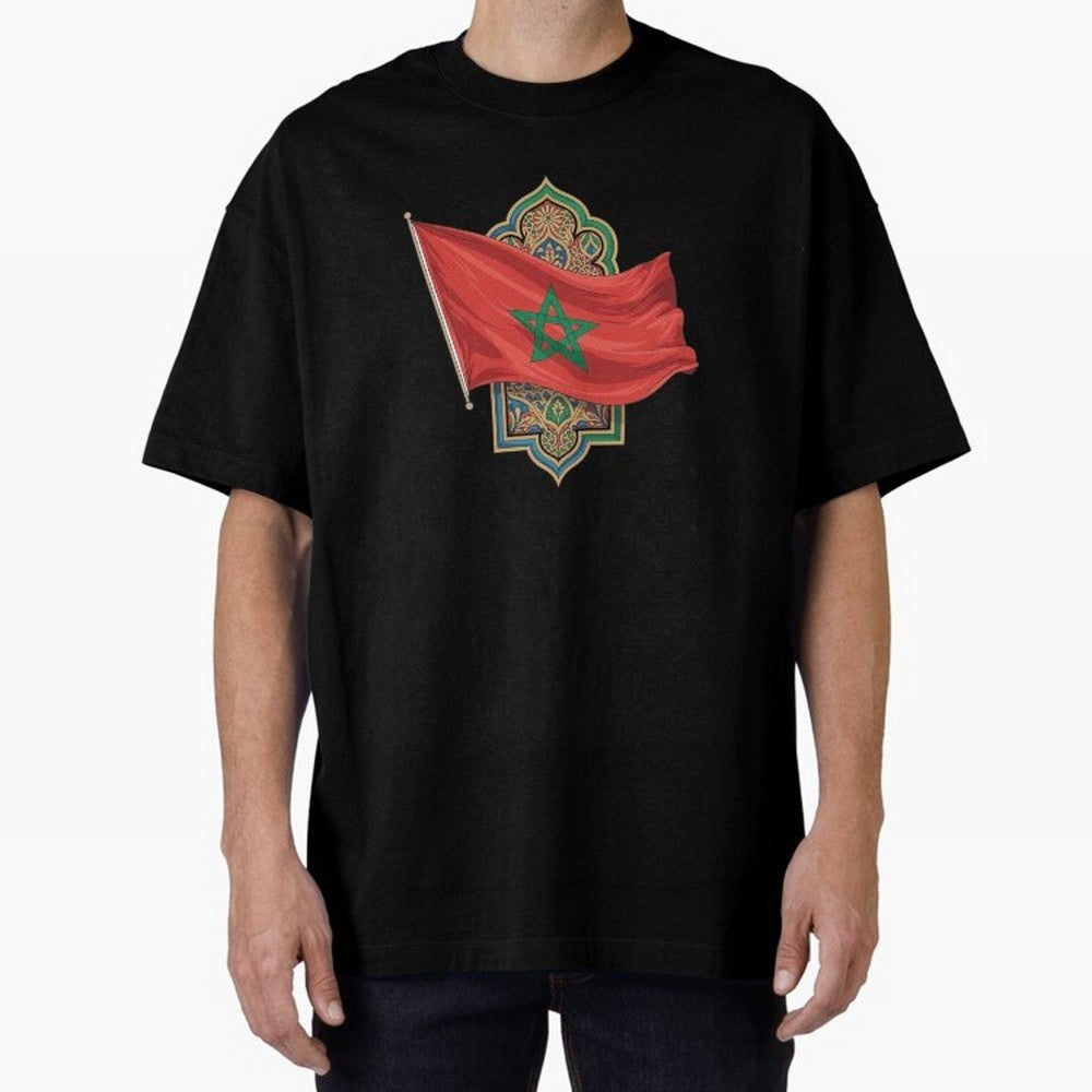 Morocco Flag Heritage World Cup 2026 Oversized T-Shirt Celebrate the FIFA World Cup 2026 Group Stage Journey through CR7 and Messi Highlights, France and Portugal Pride, Goal Celebration Energy, Supporter Heritage, Football Icons and Worldwide