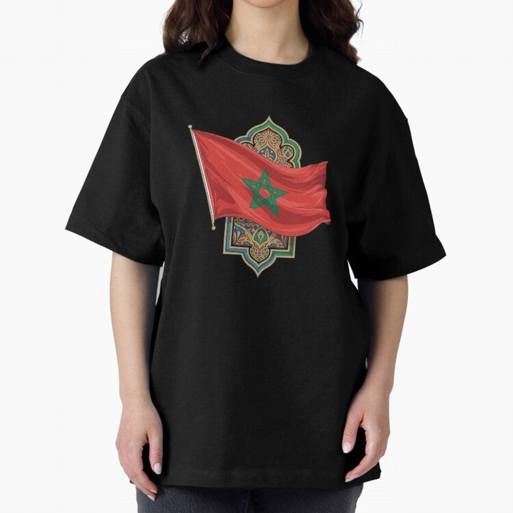 Morocco Flag Heritage World Cup 2026 Oversized T-Shirt Celebrate the FIFA World Cup 2026 Group Stage Journey through CR7 and Messi Highlights, France and Portugal Pride, Goal Celebration Energy, Supporter Heritage, Football Icons and Worldwide