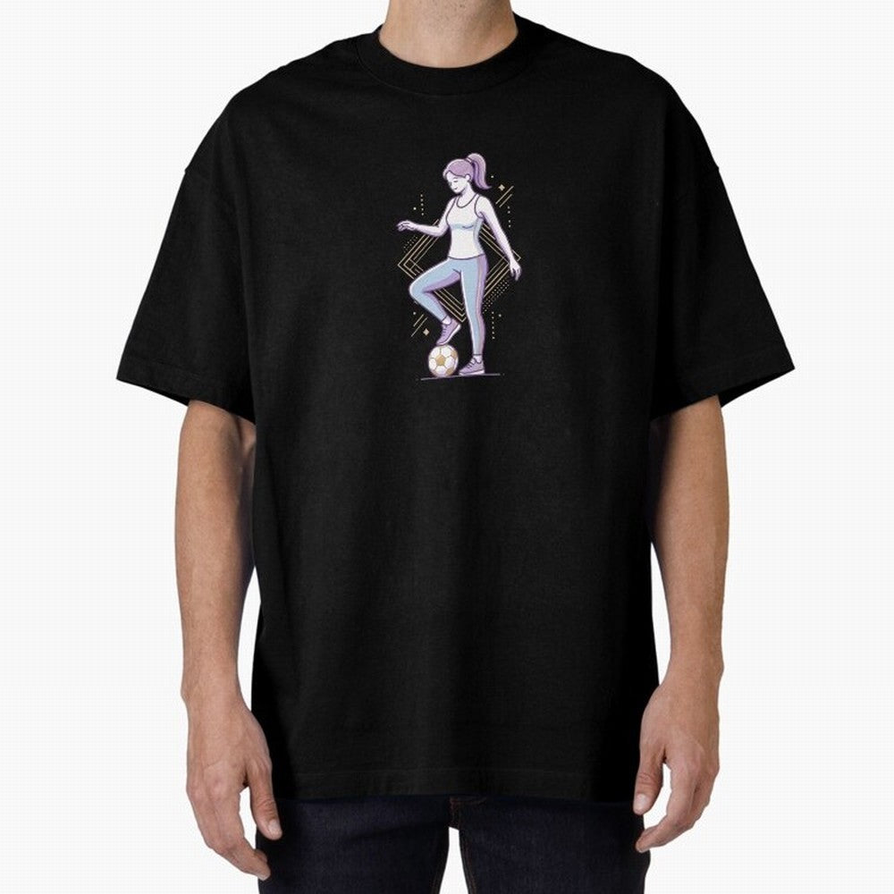 Female Soccer Player Athlete Line Art Oversized T-Shirt Unlock Match Day Hype around FIFA World Cup 2026 Group Stage, Haaland, Brazil, Football Festival Excitement, Trophy Ambitions, Country Rivalries and Star Player Buzz; Great for Supporters Who