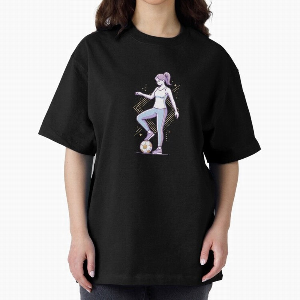 Female Soccer Player Athlete Line Art Oversized T-Shirt Unlock Match Day Hype around FIFA World Cup 2026 Group Stage, Haaland, Brazil, Football Festival Excitement, Trophy Ambitions, Country Rivalries and Star Player Buzz; Great for Supporters Who