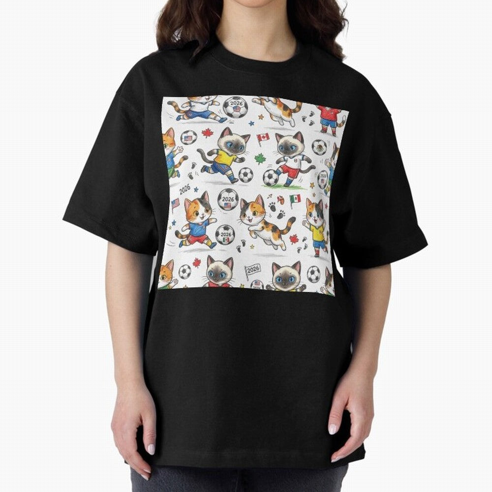 Chibi Soccer Cats 2026 - Cute Football Kittens Pattern Oversized T-Shirt Follow the Road to Match Day Hype around FIFA World Cup 2026, Cristiano Ronaldo, Germany, Fan Favorite Moments, National Team Passion, Big Match Drama and Soccer History;