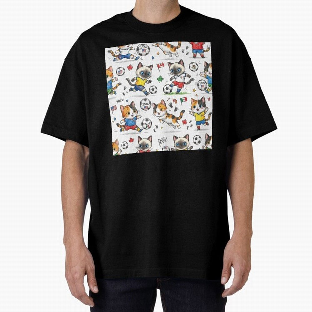 Chibi Soccer Cats 2026 - Cute Football Kittens Pattern Oversized T-Shirt Follow the Road to Match Day Hype around FIFA World Cup 2026, Cristiano Ronaldo, Germany, Fan Favorite Moments, National Team Passion, Big Match Drama and Soccer History;