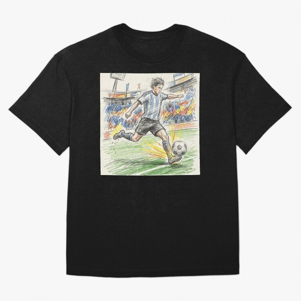 Dynamic Soccer Power Kick - Blue & White Jersey Style Oversized T-Shirt Honor Football Greatness during Global Football Passion for FIFA World Cup 2026 Group Stage, Made for Haaland, Brazil, Football Festival Excitement, Trophy Ambitions, Country