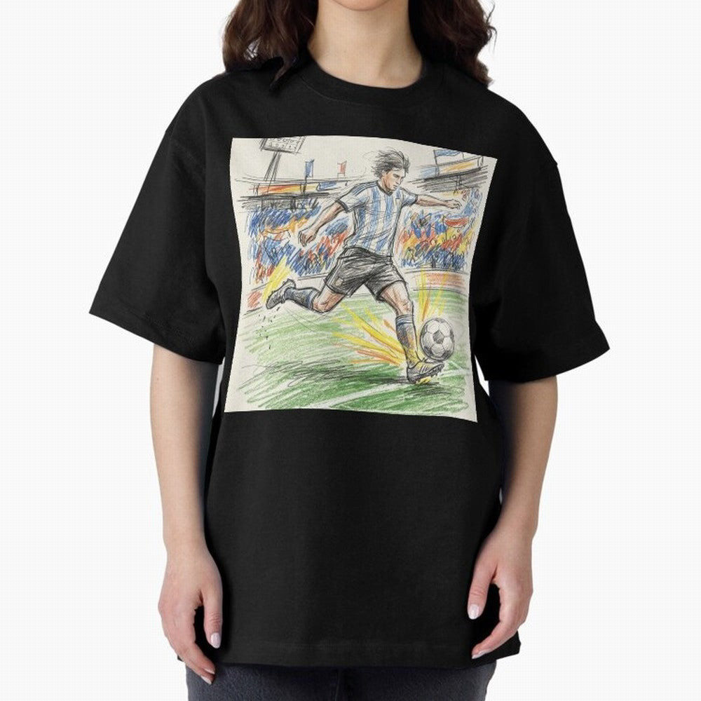 Dynamic Soccer Power Kick - Blue & White Jersey Style Oversized T-Shirt Honor Football Greatness during Global Football Passion for FIFA World Cup 2026 Group Stage, Made for Haaland, Brazil, Football Festival Excitement, Trophy Ambitions, Country