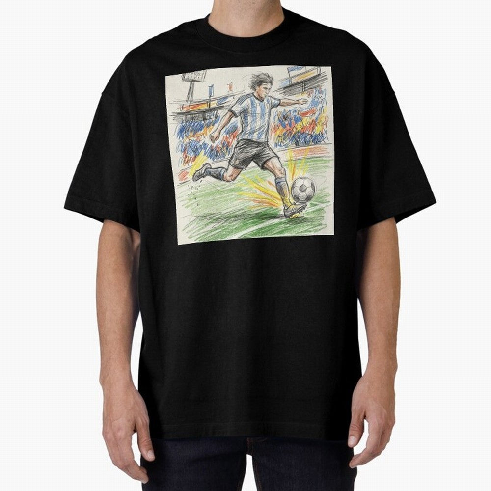 Dynamic Soccer Power Kick - Blue & White Jersey Style Oversized T-Shirt Honor Football Greatness during Global Football Passion for FIFA World Cup 2026 Group Stage, Made for Haaland, Brazil, Football Festival Excitement, Trophy Ambitions, Country