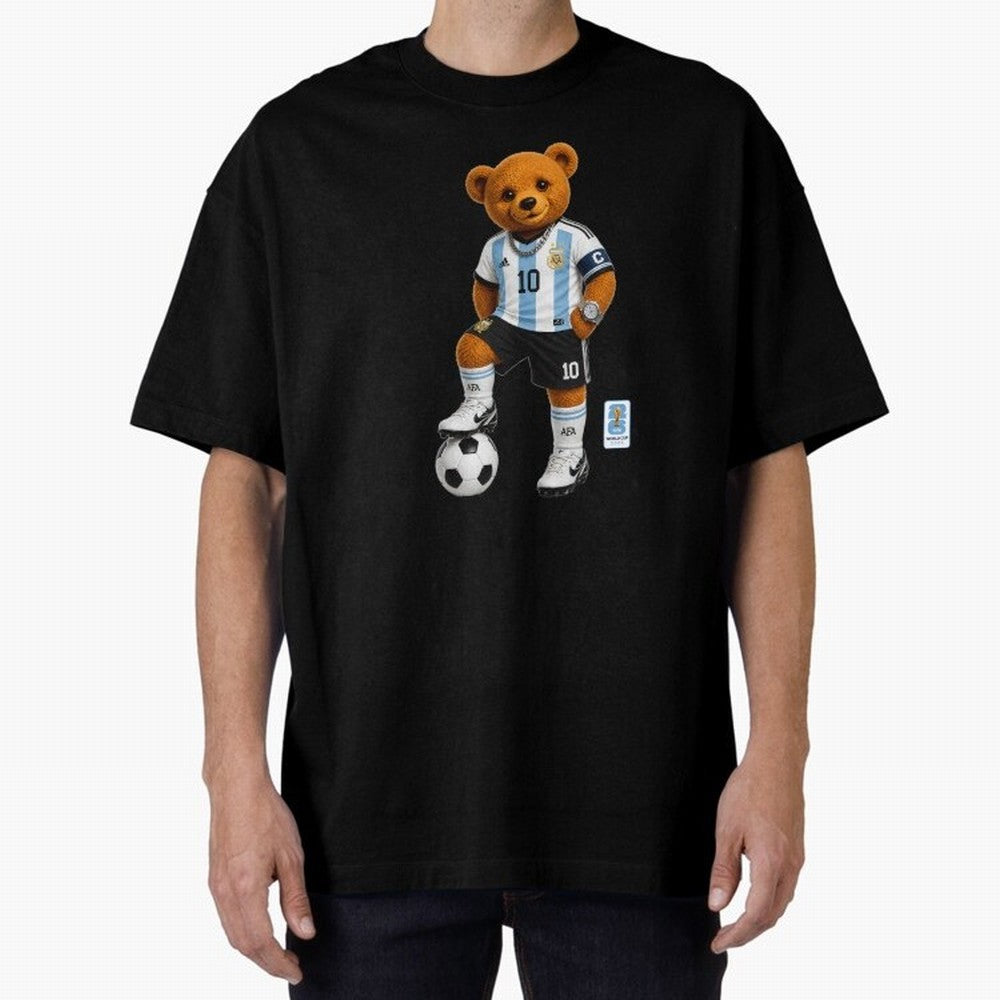 Argentina Soccer Bear World Cup Teddy Bear Oversized T-Shirt Feel the Roar of the FIFA World Cup 2026 Journey through Messi, Neymar and Mbappe Highlights, France Pride, Soccer Culture, Superstar Moments, National Team Dreams and Competitive Fire;