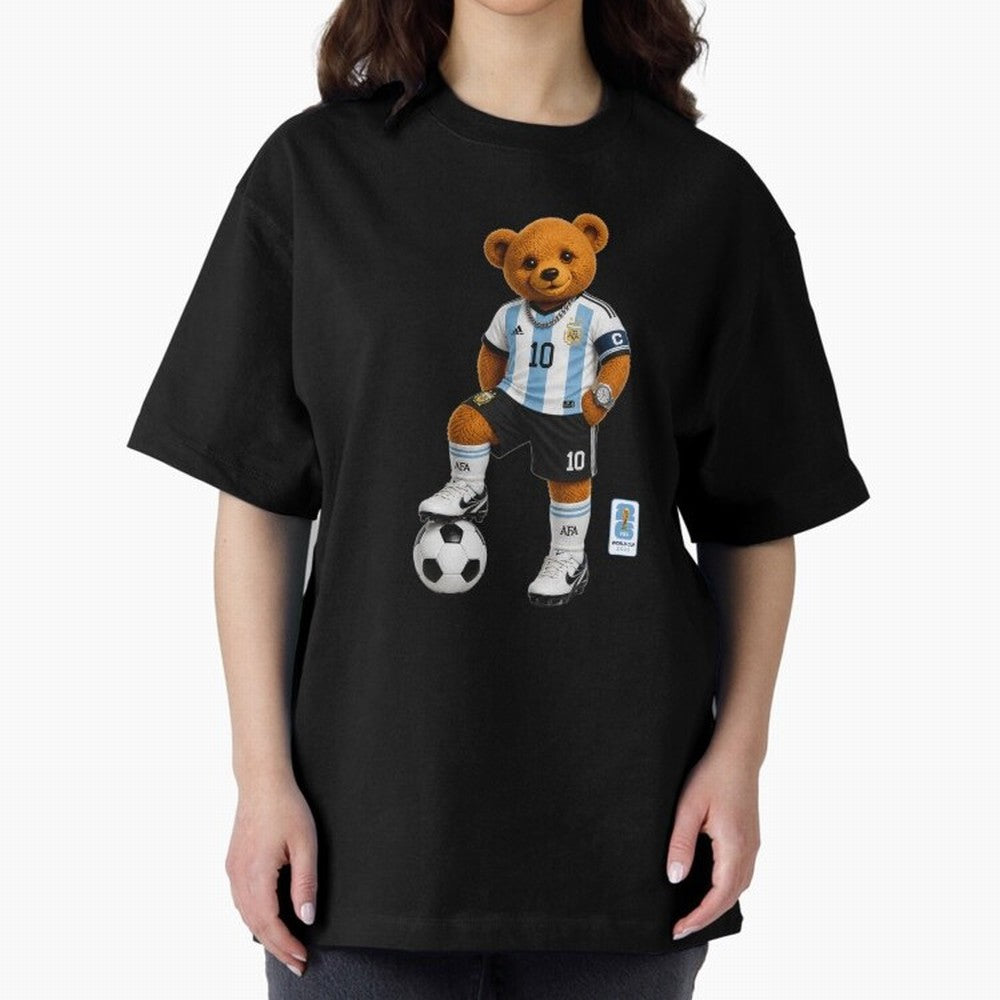 Argentina Soccer Bear World Cup Teddy Bear Oversized T-Shirt Feel the Roar of the FIFA World Cup 2026 Journey through Messi, Neymar and Mbappe Highlights, France Pride, Soccer Culture, Superstar Moments, National Team Dreams and Competitive Fire;