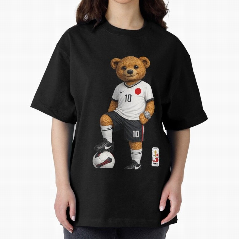 Japan Soccer Bear World Cup Teddy Bear Oversized T-Shirt Keep the Match Day Mood of Global Football Passion for FIFA World Cup 2026, Built around Haaland and Mbappe, England and Germany, Championship Spirit, Famous Goals, Roaring Crowds and
