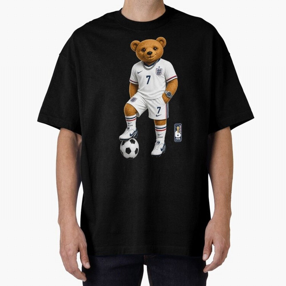 England Soccer Bear World Cup Teddy Bear Oversized T-Shirt Show Your Tournament Heart for the FIFA World Cup 2026 Group Stage Journey through Messi Highlights, Spain and Netherlands Pride, Game Day Rituals, Football Legends, Country Pride and the