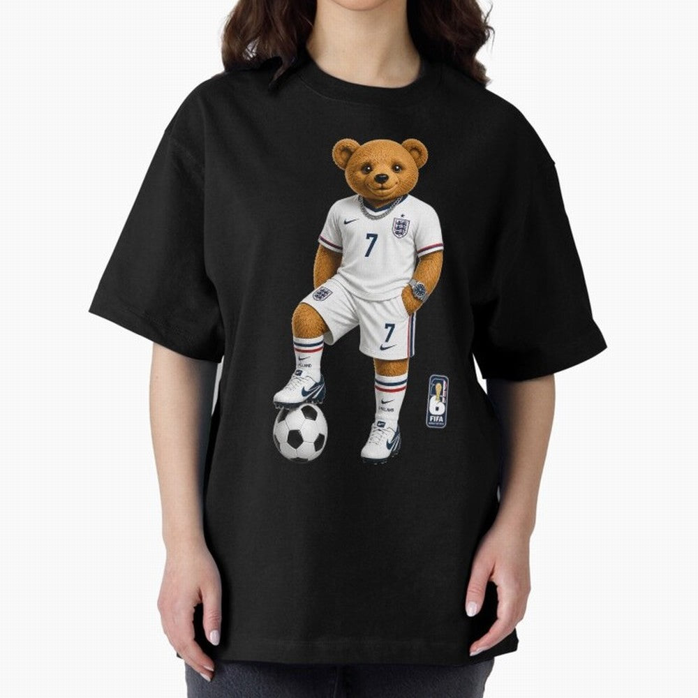 England Soccer Bear World Cup Teddy Bear Oversized T-Shirt Show Your Tournament Heart for the FIFA World Cup 2026 Group Stage Journey through Messi Highlights, Spain and Netherlands Pride, Game Day Rituals, Football Legends, Country Pride and the
