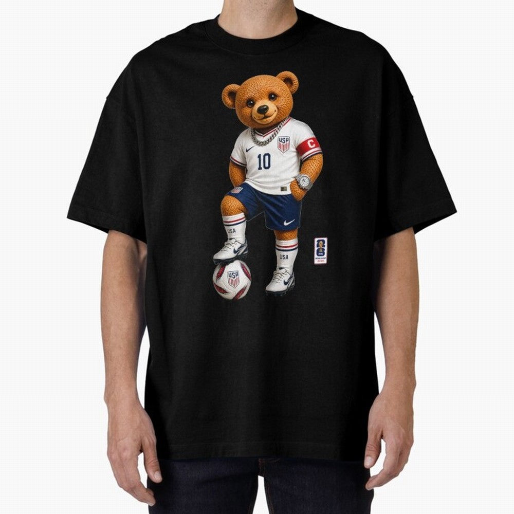 USA Soccer Bear World Cup 2026 Teddy Bear Oversized T-Shirt Support Your Favorite Stars during the FIFA World Cup 2026 Group Stage Journey through CR7 and Messi Highlights, Portugal, Spain and Germany Pride, Worldwide Fan Energy, Dramatic Goals,