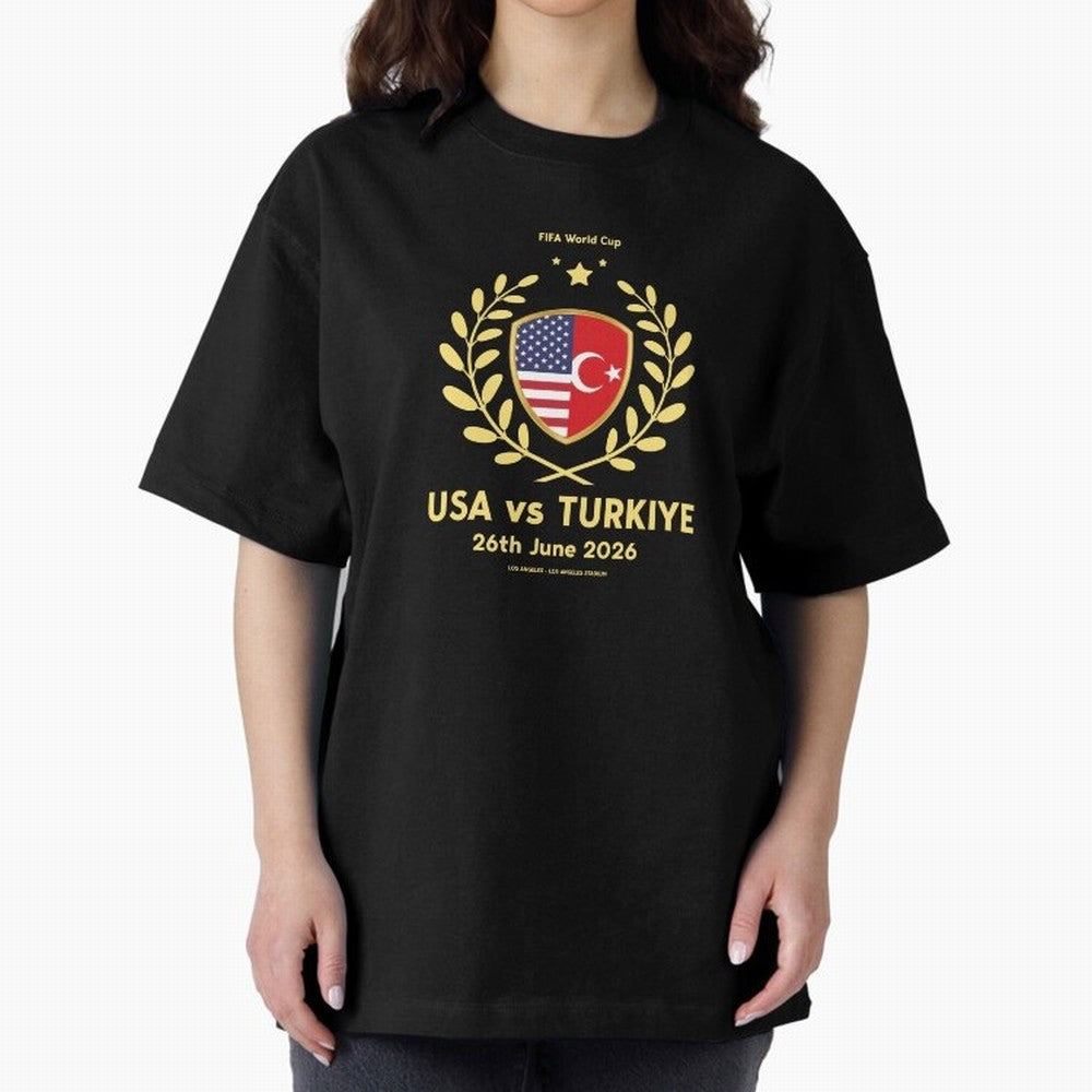 Copy of FIFA World Cup - USA v Turkiye Oversized T-Shirt Celebrate Supporters United by Match Day Hype around FIFA World Cup 2026, Messi, Neymar and Mbappe, Spain and Netherlands, Retro Football Energy, Iconic Rivalries, Trophy Chase Drama and