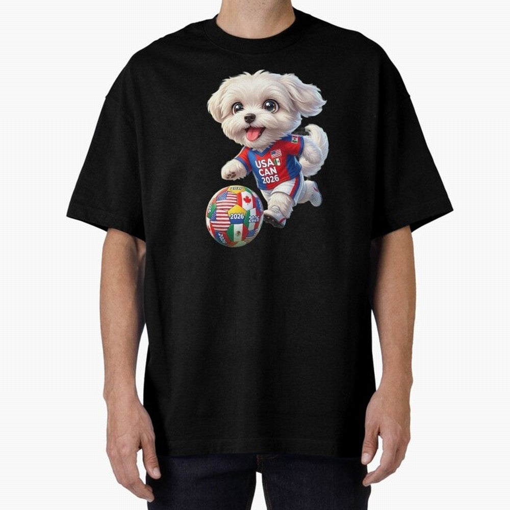 Cute Maltese Soccer Star - FIFA 2026 World Cup Edition Oversized T-Shirt Carry FIFA World Cup 2026 Group Stage for Fans of Mbappe and Neymar and Argentina and Brazil, Bringing Worldwide Fan Energy, Dramatic Goals, Stadium Lights and Championship