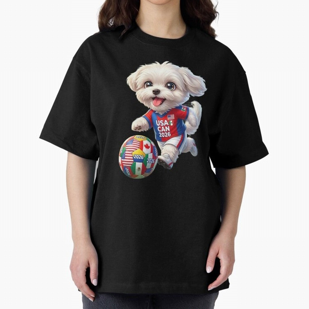 Cute Maltese Soccer Star - FIFA 2026 World Cup Edition Oversized T-Shirt Carry FIFA World Cup 2026 Group Stage for Fans of Mbappe and Neymar and Argentina and Brazil, Bringing Worldwide Fan Energy, Dramatic Goals, Stadium Lights and Championship