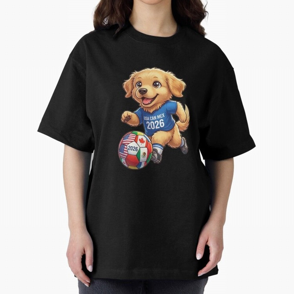 Golden Retriever Soccer Champ - World Cup 2026 Spirit Oversized T-Shirt Share FIFA World Cup 2026 USA Canada Mexico for Fans of CR7 and Argentina, France and Brazil, Bringing Football Festival Excitement, Trophy Ambitions, Country Rivalries and