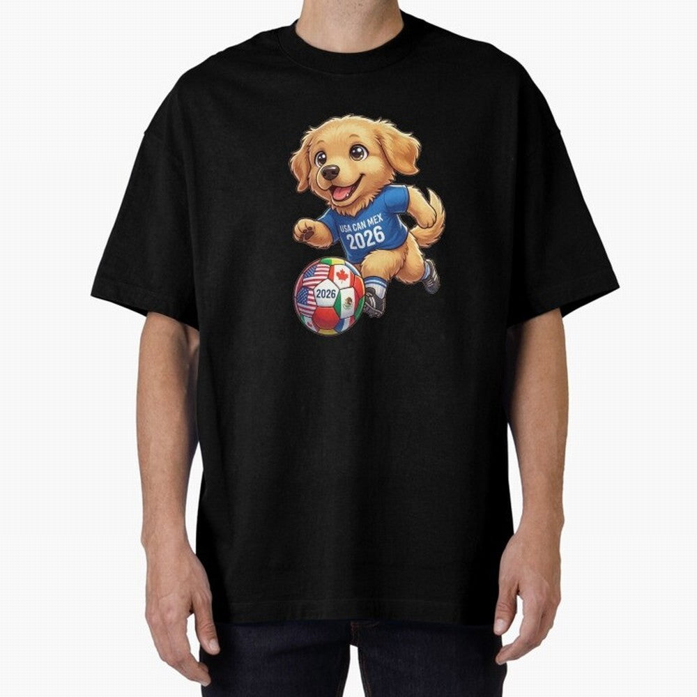 Golden Retriever Soccer Champ - World Cup 2026 Spirit Oversized T-Shirt Share FIFA World Cup 2026 USA Canada Mexico for Fans of CR7 and Argentina, France and Brazil, Bringing Football Festival Excitement, Trophy Ambitions, Country Rivalries and