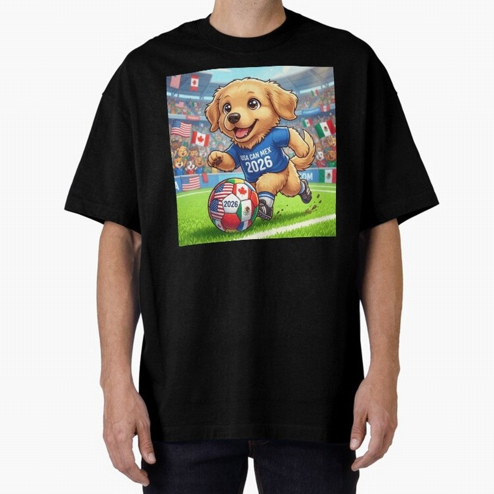Golden Retriever Soccer Champ - World Cup 2026 Spirit Oversized T-Shirt Mark Match Day Hype around FIFA World Cup 2026 Group Stage, Neymar, Netherlands, Championship Spirit, Famous Goals, Roaring Crowds and International Football Unity; Great for