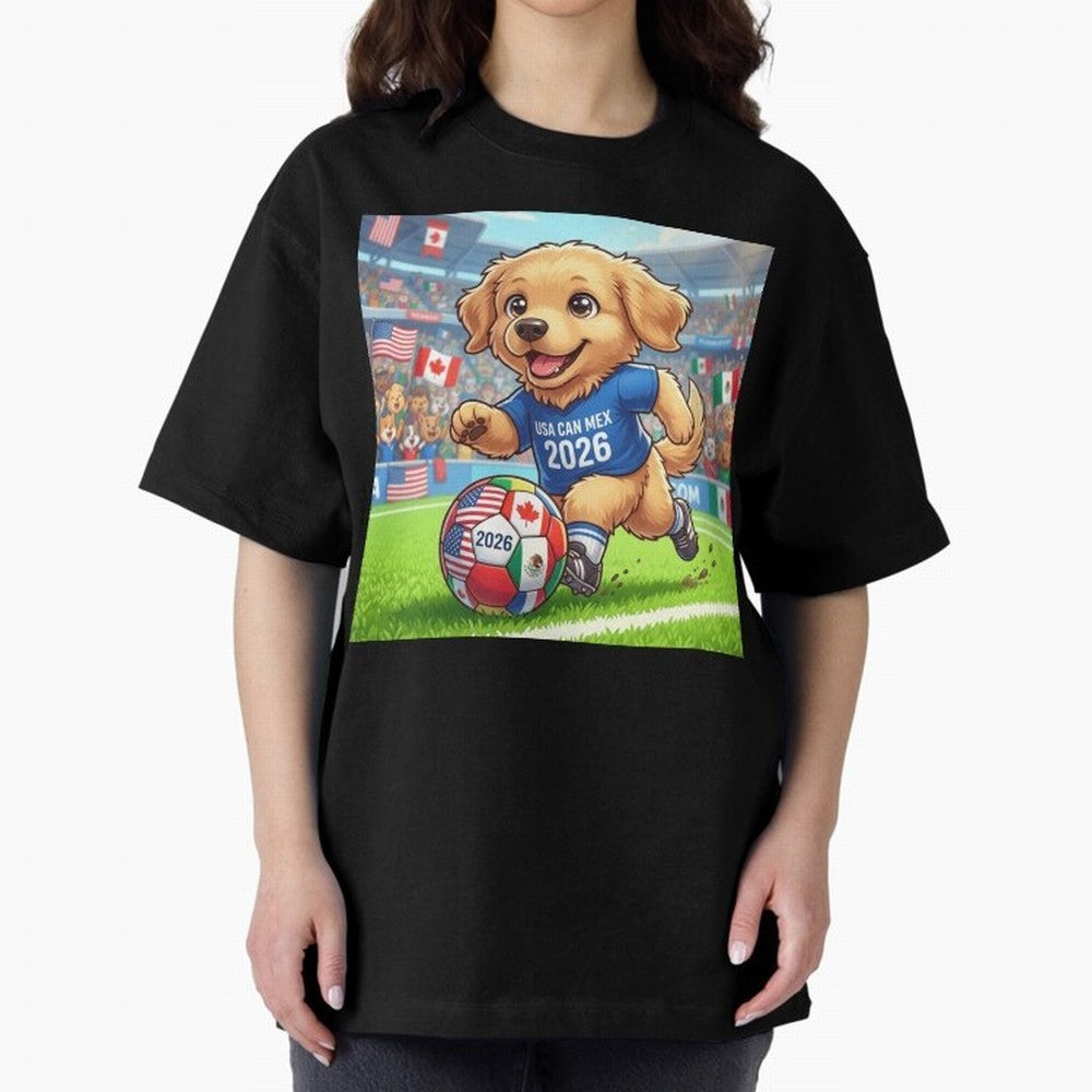 Golden Retriever Soccer Champ - World Cup 2026 Spirit Oversized T-Shirt Mark Match Day Hype around FIFA World Cup 2026 Group Stage, Neymar, Netherlands, Championship Spirit, Famous Goals, Roaring Crowds and International Football Unity; Great for