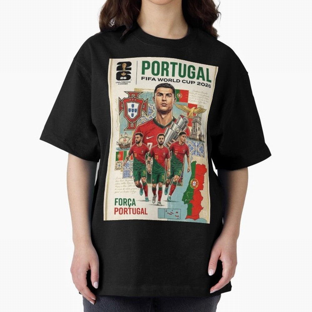 Portugal 2026 ¨C In Search of Glory Oversized T-Shirt Remember Iconic Moments from Global Football Passion for FIFA World Cup 2026, Filled with Messi, Neymar and Mbappe, Germany, Global Supporter Spirit, Legendary Goals, National Colors and