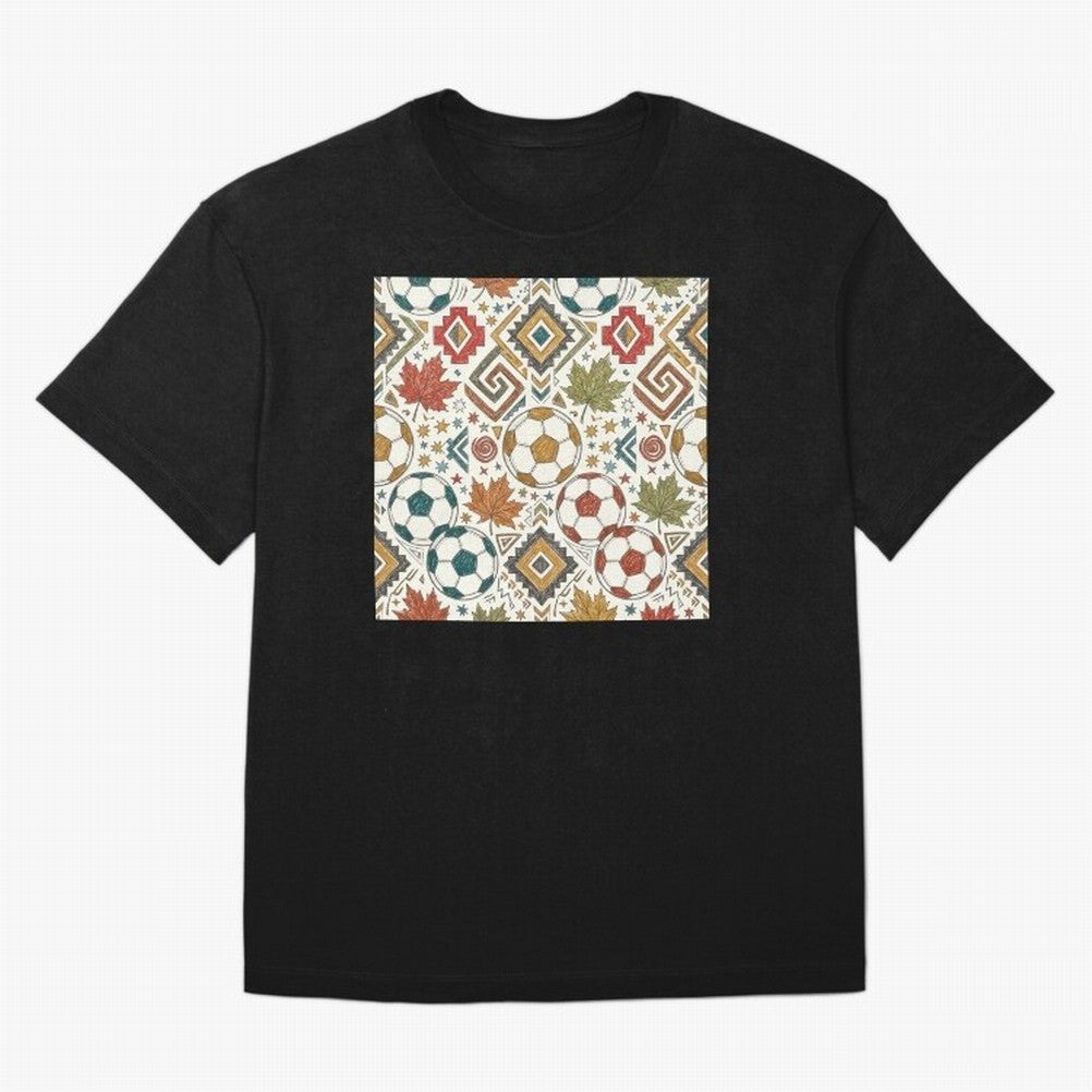 2026 World Cup Unity: Aztec & Maple Soccer Pattern Oversized T-Shirt Share FIFA World Cup 2026 Group Stage Connected to Haaland and Mbappe, Argentina and Brazil Energy, Worldwide Fan Energy, Dramatic Goals, Stadium Lights and Championship