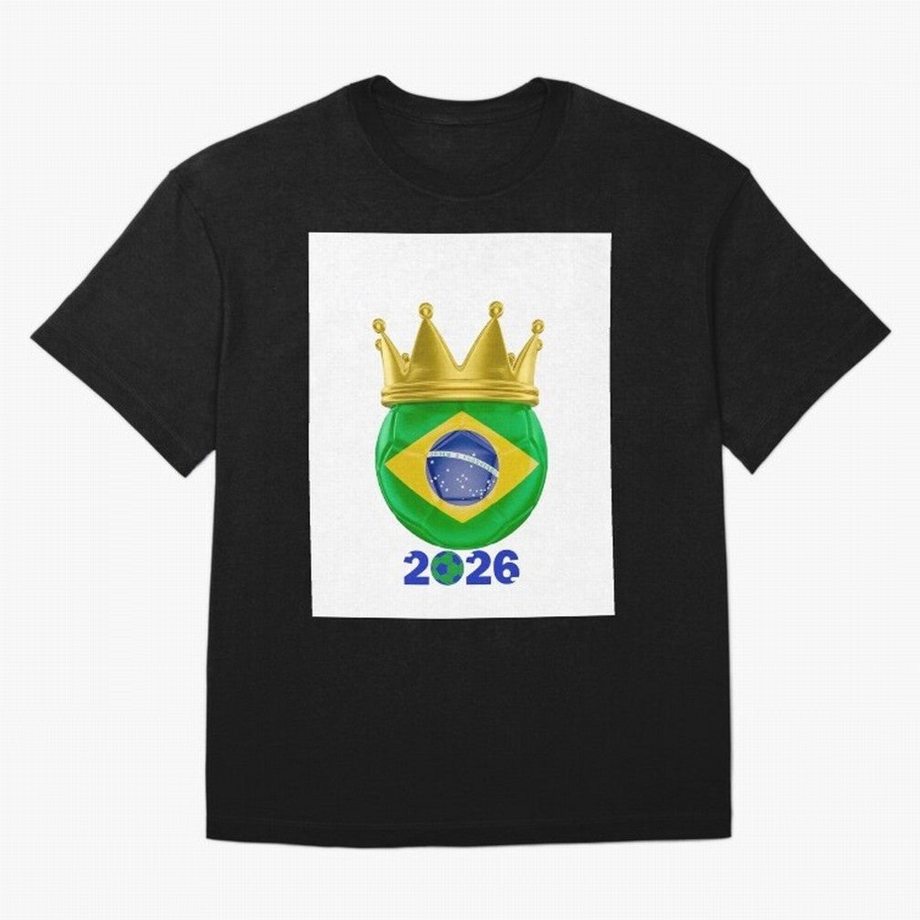 Brazil Football Champion Crown 2026 Oversized T-Shirt Join the Countdown to Match Day Hype around FIFA World Cup 2026, CR7, Spain, Supporter Pride, Iconic Celebrations, Legendary Names and Global Match Day Energy; Perfect for Fans, Collectors,