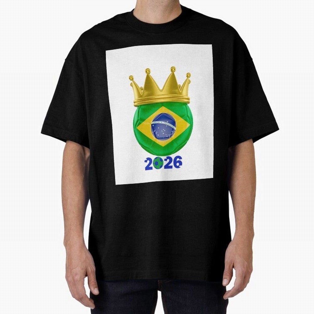 Brazil Football Champion Crown 2026 Oversized T-Shirt Join the Countdown to Match Day Hype around FIFA World Cup 2026, CR7, Spain, Supporter Pride, Iconic Celebrations, Legendary Names and Global Match Day Energy; Perfect for Fans, Collectors,