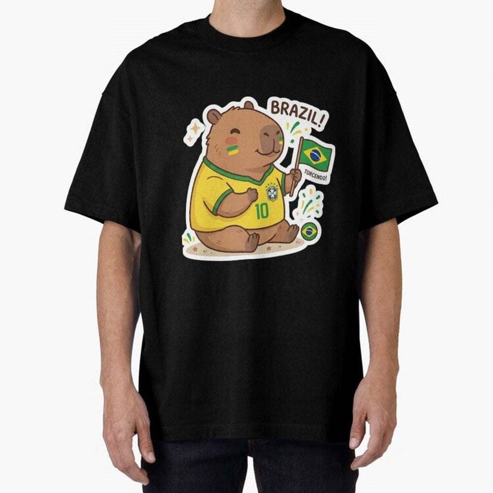 Capivara Torcedora Oversized T-Shirt Bring Trophy Dreams to FIFA World Cup 2026 USA Canada Mexico Spirit, Made for England, France and Netherlands, Neymar, Haaland and Cristiano Ronaldo, Vintage Soccer Flavor, Modern Football Stars, National Flags