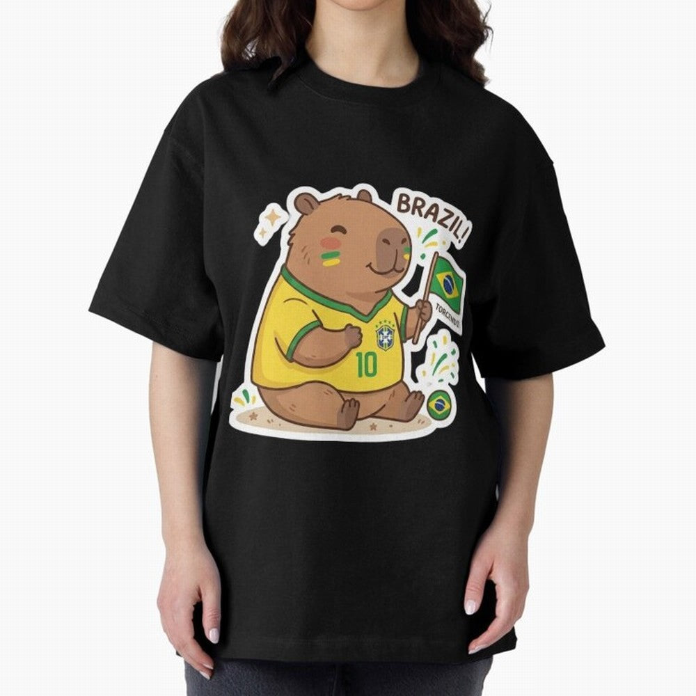 Capivara Torcedora Oversized T-Shirt Bring Trophy Dreams to FIFA World Cup 2026 USA Canada Mexico Spirit, Made for England, France and Netherlands, Neymar, Haaland and Cristiano Ronaldo, Vintage Soccer Flavor, Modern Football Stars, National Flags
