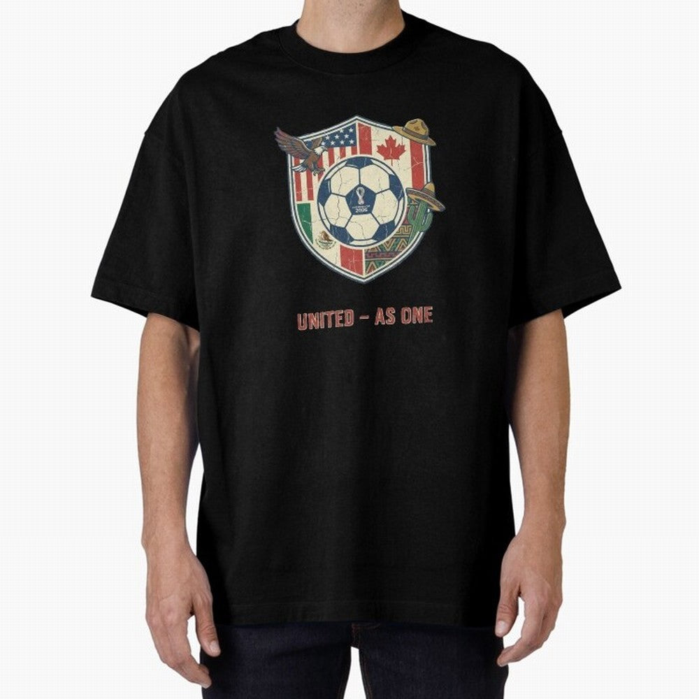 North America United Soccer 2026 Vintage Crest Oversized T-Shirt Show Your Tournament Heart for FIFA World Cup 2026 USA Canada Mexico Highlighting Messi, CR7 and Mbappe, Brazil Energy, Stadium Chants, National Pride, Trophy Dreams and Unforgettable