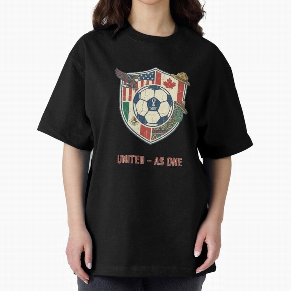 North America United Soccer 2026 Vintage Crest Oversized T-Shirt Show Your Tournament Heart for FIFA World Cup 2026 USA Canada Mexico Highlighting Messi, CR7 and Mbappe, Brazil Energy, Stadium Chants, National Pride, Trophy Dreams and Unforgettable