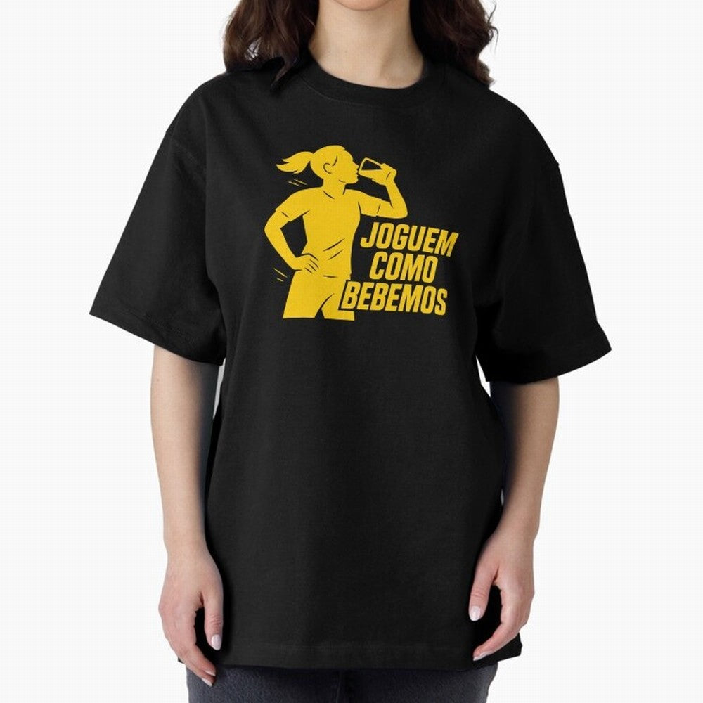 Joguem Como Bebemos Women World Cup 2026 Oversized T-Shirt Show Championship Spirit for FIFA World Cup 2026 for Fans of Messi, CR7 and Mbappe and Brazil, Bringing Sports Nostalgia, International Competition, Famous Players and Unforgettable