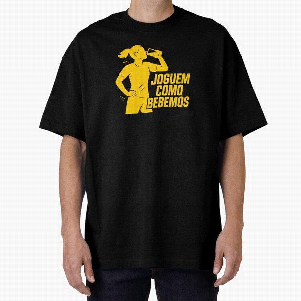 Joguem Como Bebemos Women World Cup 2026 Oversized T-Shirt Show Championship Spirit for FIFA World Cup 2026 for Fans of Messi, CR7 and Mbappe and Brazil, Bringing Sports Nostalgia, International Competition, Famous Players and Unforgettable