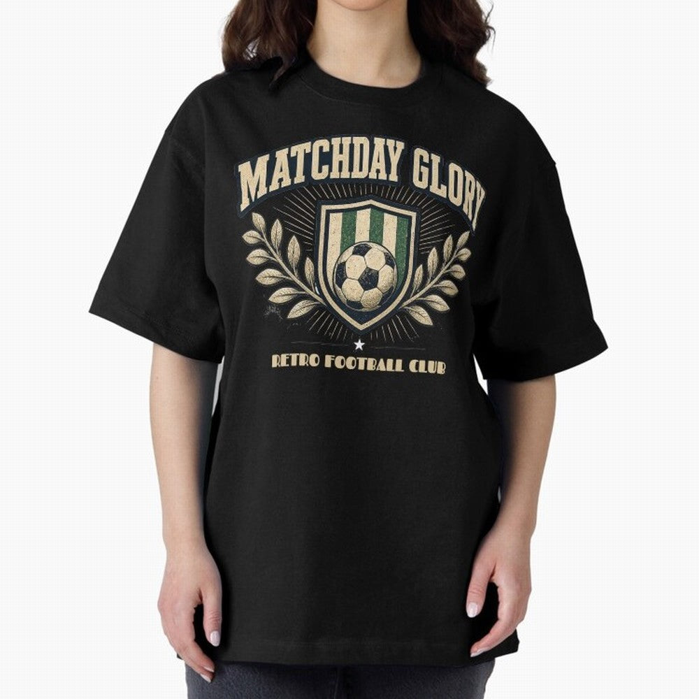 Matchday Glory Vintage Football Club Heritage Shield Emblem Oversized T-Shirt Live for the Drama of Global Football Passion for FIFA World Cup 2026 USA Canada Mexico, Celebrating Mbappe and Neymar, Brazil, Goal Celebration Energy, Supporter