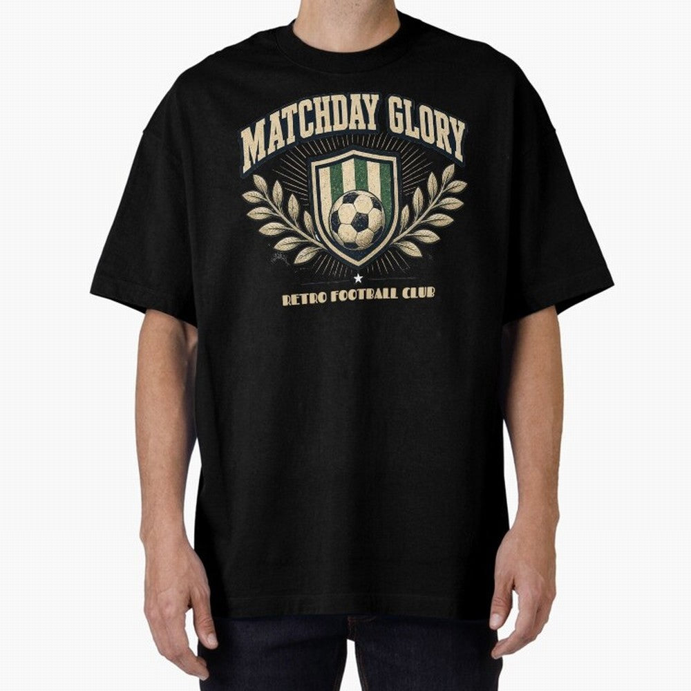 Matchday Glory Vintage Football Club Heritage Shield Emblem Oversized T-Shirt Live for the Drama of Global Football Passion for FIFA World Cup 2026 USA Canada Mexico, Celebrating Mbappe and Neymar, Brazil, Goal Celebration Energy, Supporter