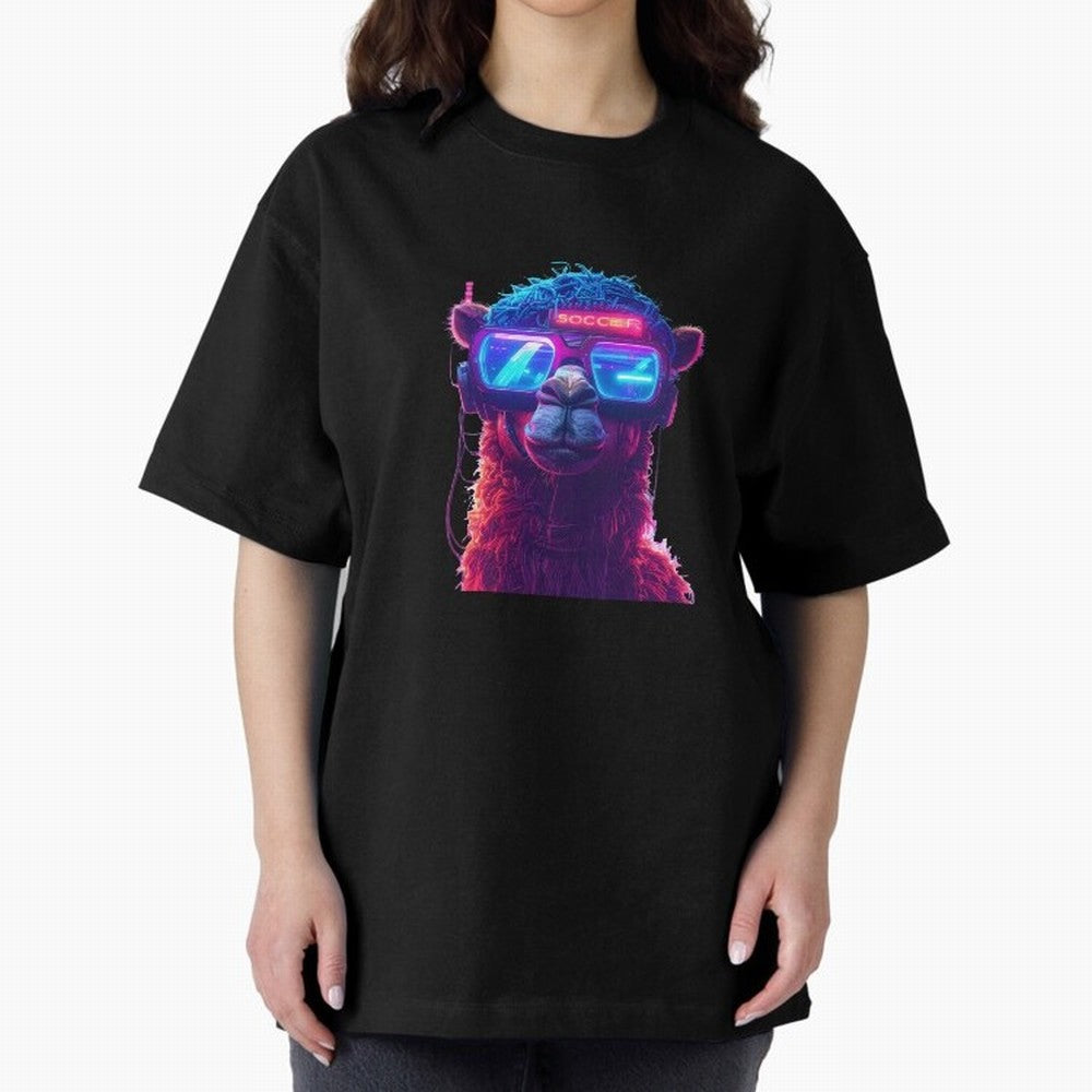 Cyberpunk Llama with Neon Soccer Vibes Oversized T-Shirt Carry the Dream of FIFA World Cup 2026 Spirit, Built around England, Haaland, Tournament Hype, Historic Matchups, Family Viewing Parties and Global Sports Pride; Created for Match Day