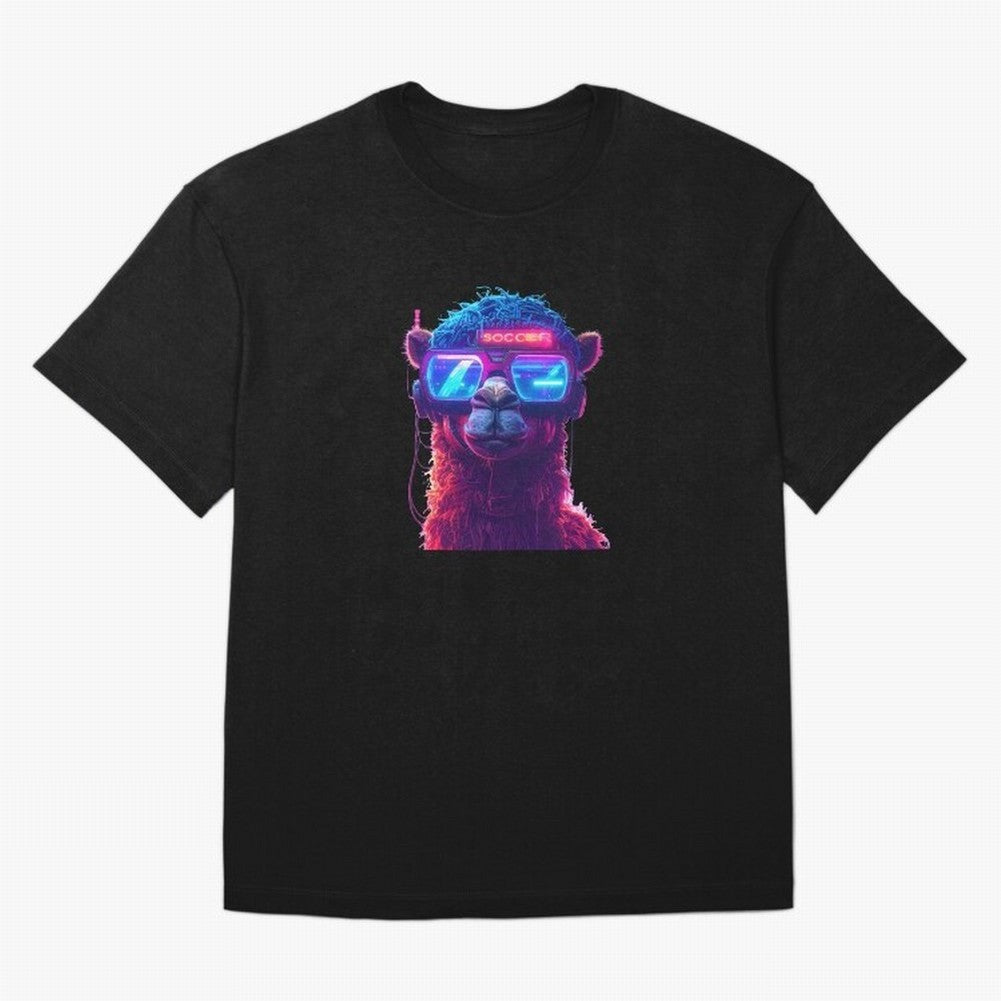 Cyberpunk Llama with Neon Soccer Vibes Oversized T-Shirt Carry the Dream of FIFA World Cup 2026 Spirit, Built around England, Haaland, Tournament Hype, Historic Matchups, Family Viewing Parties and Global Sports Pride; Created for Match Day