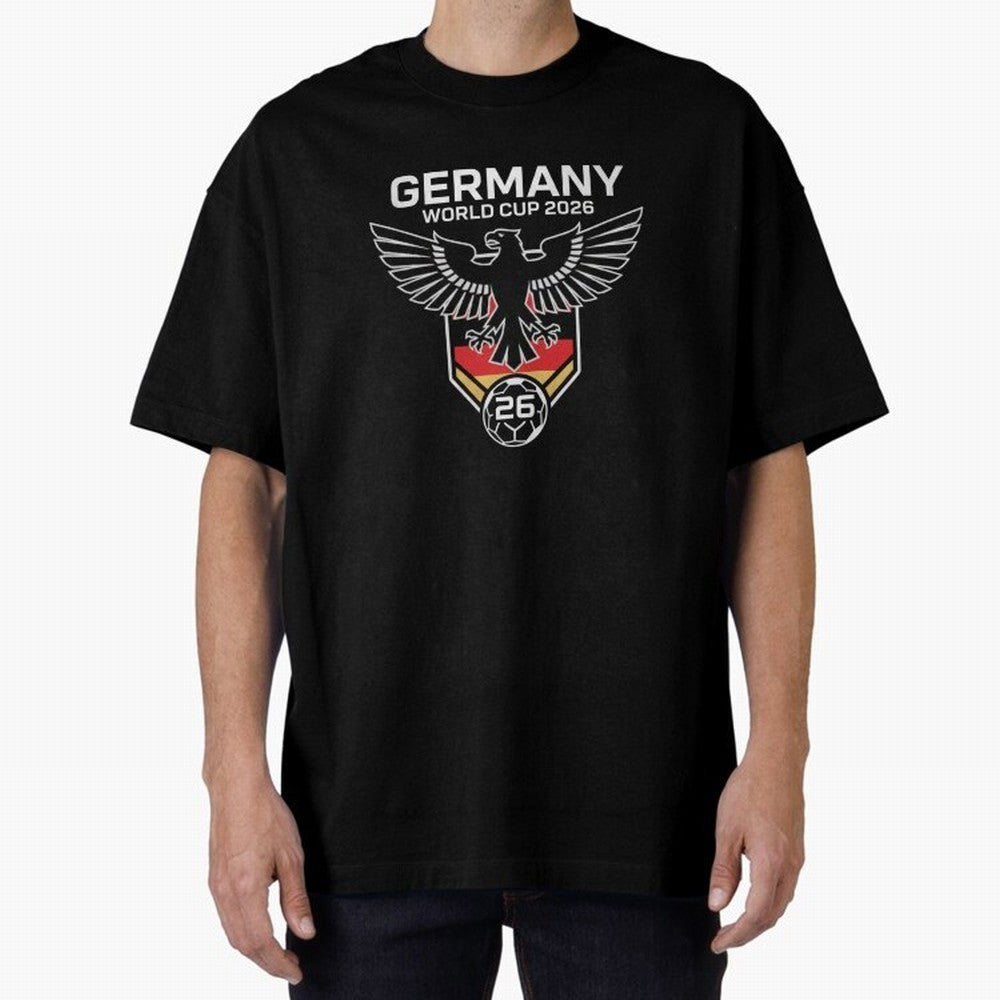 Germany National Football Team World Cup 2026 Eagle Logo Oversized T-Shirt Wear the Spirit of Match Day Hype around FIFA World Cup 2026 Group Stage, Mbappe and Neymar, Argentina, France and Brazil, Match Day Excitement, Supporter Culture, Golden