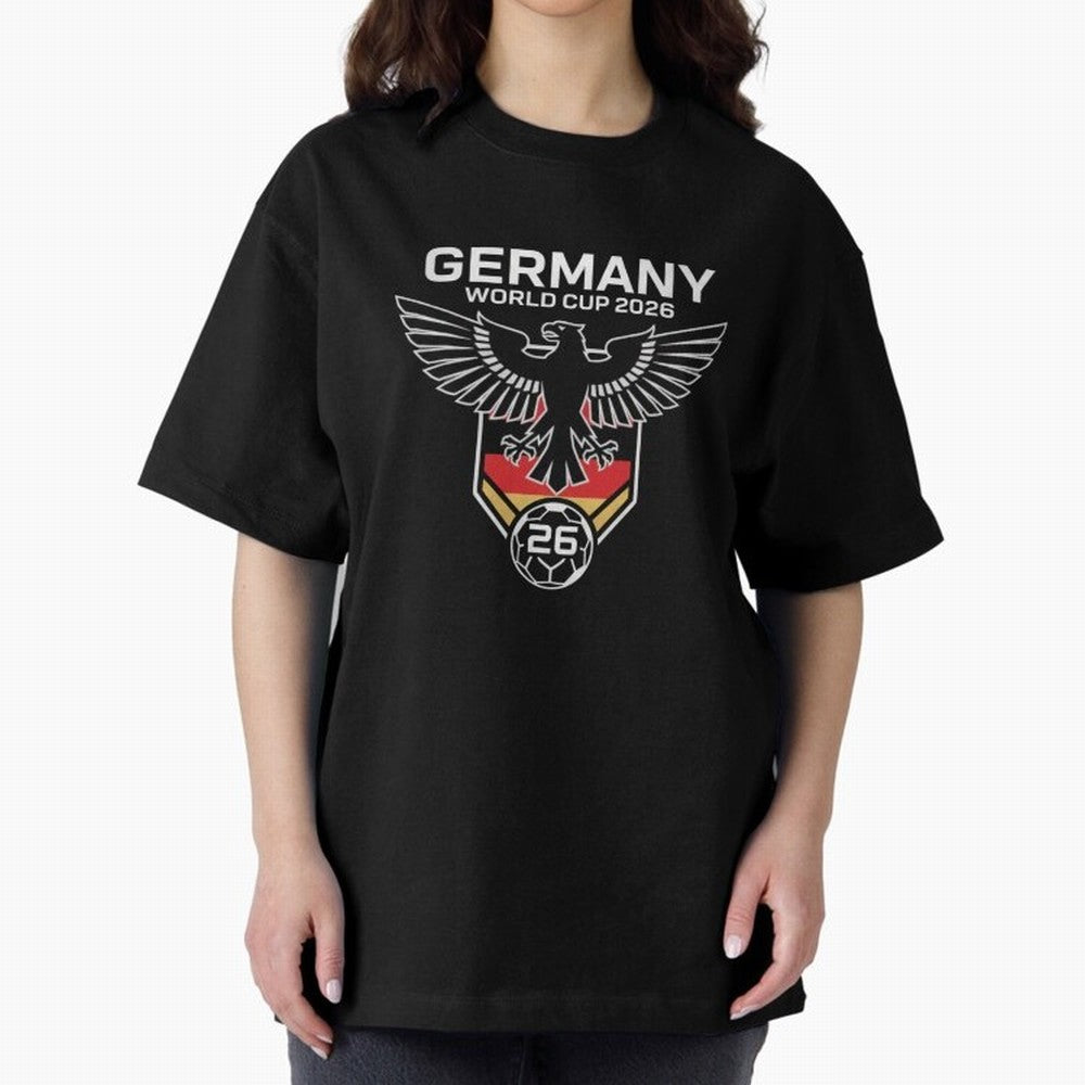Germany National Football Team World Cup 2026 Eagle Logo Oversized T-Shirt Wear the Spirit of Match Day Hype around FIFA World Cup 2026 Group Stage, Mbappe and Neymar, Argentina, France and Brazil, Match Day Excitement, Supporter Culture, Golden