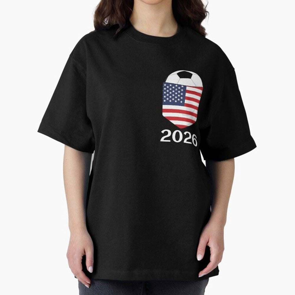 Soccer 2026 USA in the breast pocket Oversized T-Shirt Carry FIFA World Cup 2026 Group Stage Spirit, Highlighting Portugal, Cristiano Ronaldo, Haaland and CR7, Tournament Hype, Historic Matchups, Family Viewing Parties and Global Sports Pride;