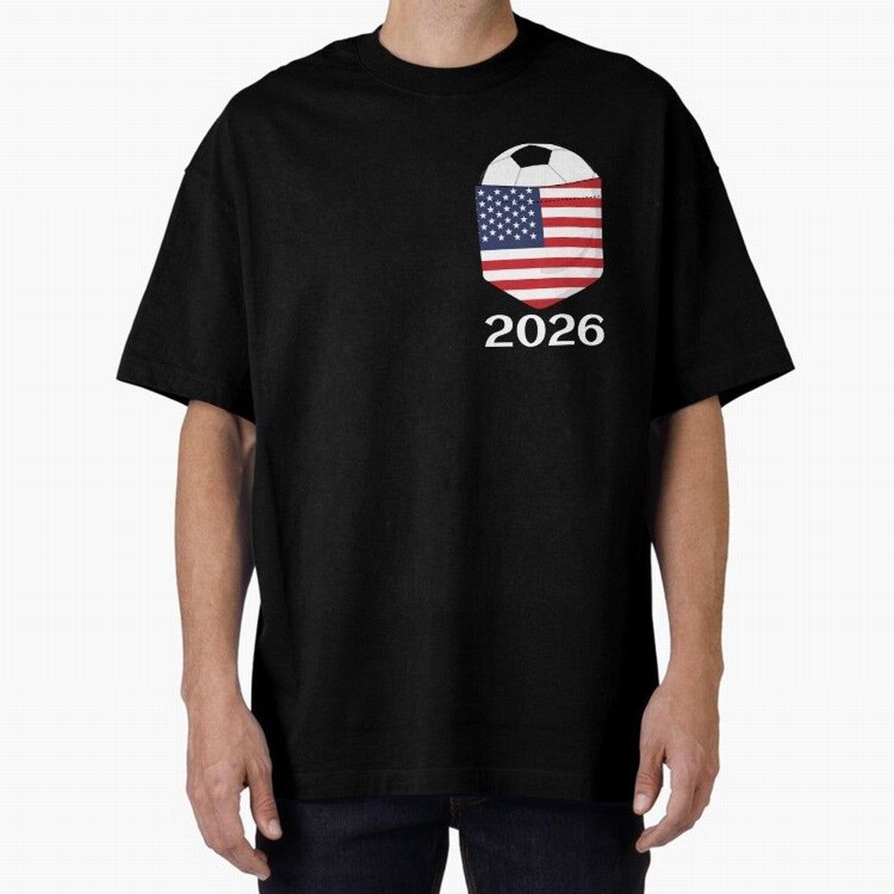 Soccer 2026 USA in the breast pocket Oversized T-Shirt Carry FIFA World Cup 2026 Group Stage Spirit, Highlighting Portugal, Cristiano Ronaldo, Haaland and CR7, Tournament Hype, Historic Matchups, Family Viewing Parties and Global Sports Pride;