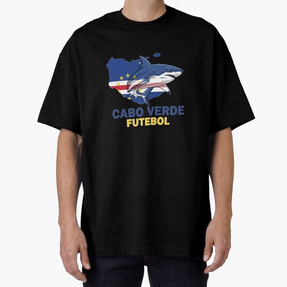 Cabo Verde Soccer Blue Shark Design Oversized T-Shirt Stand Out with Spirit from Match Day Hype around FIFA World Cup 2026 USA Canada Mexico, Cristiano Ronaldo, Brazil, Portugal and Argentina, Champion Mindset, Group Stage Buzz, Knockout Tension