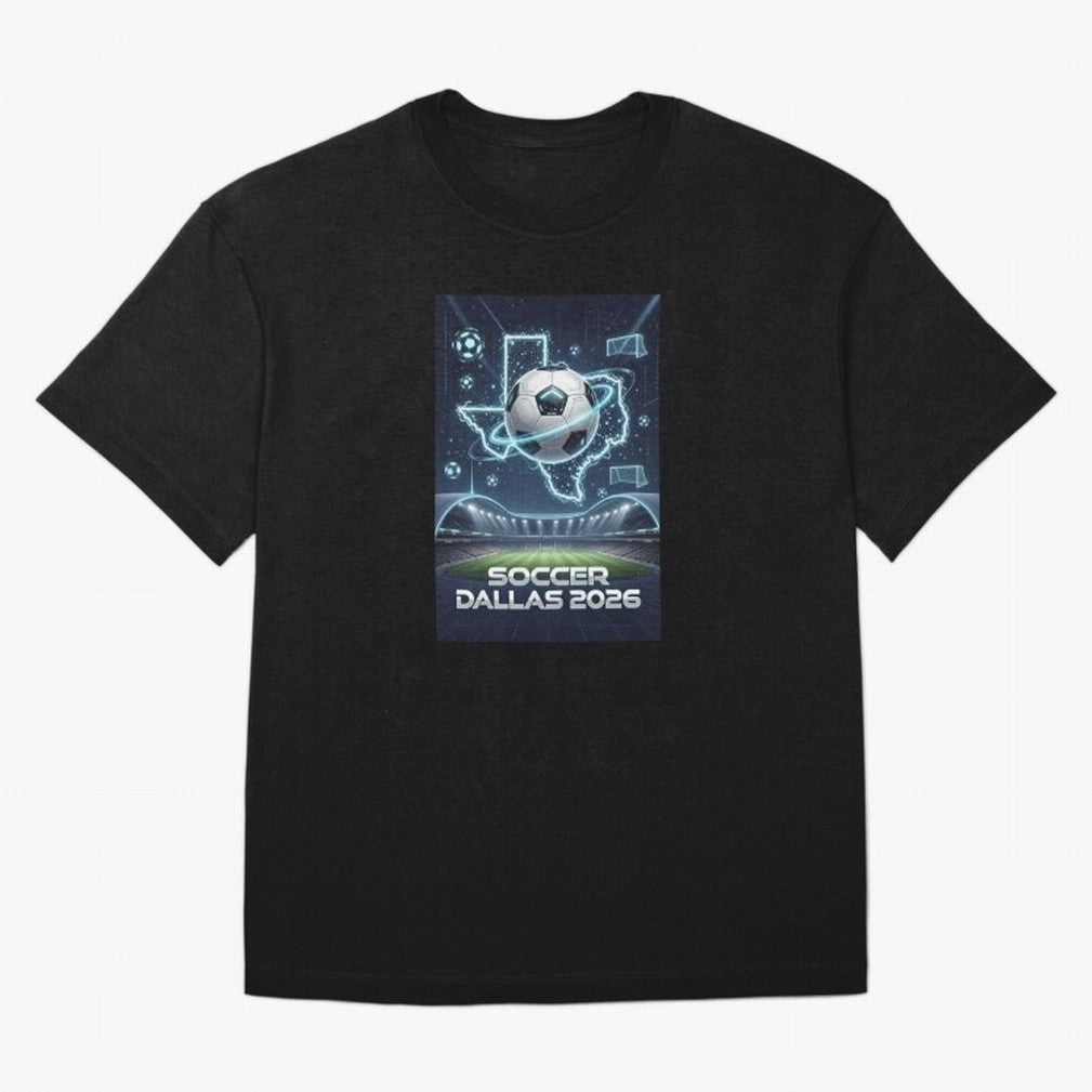 Dallas World Cup 2026 Oversized T-Shirt Embrace Global Football Passion for FIFA World Cup 2026, Capturing Mbappe and Neymar, Brazil, Portugal and Argentina, Retro Football Energy, Iconic Rivalries, Trophy Chase Drama and Stadium Atmosphere; Great