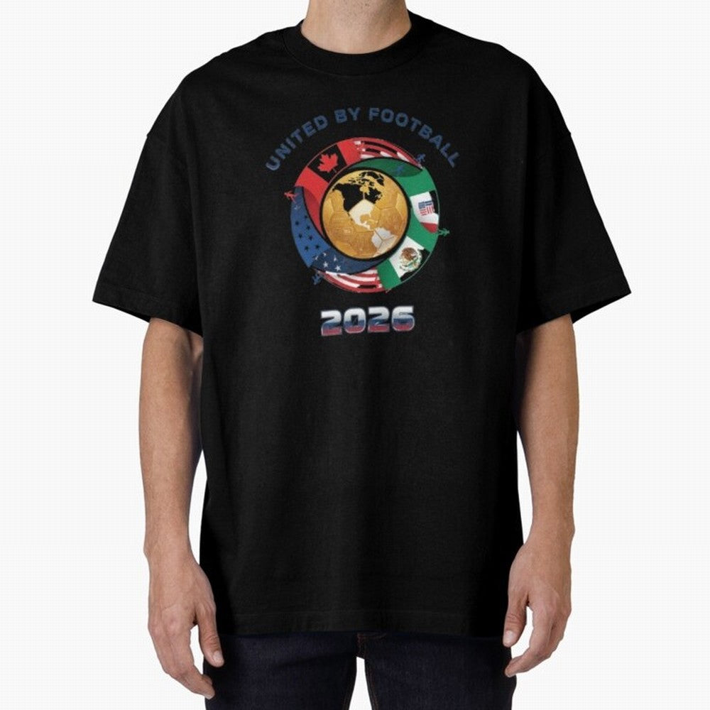 Connected Network Soccer Ball World Cup 2026 Concept Oversized T-Shirt Share the Excitement of FIFA World Cup 2026 Group Stage Spirit, Made for Spain, Neymar, Haaland and Cristiano Ronaldo, Vintage Soccer Flavor, Modern Football Stars, National