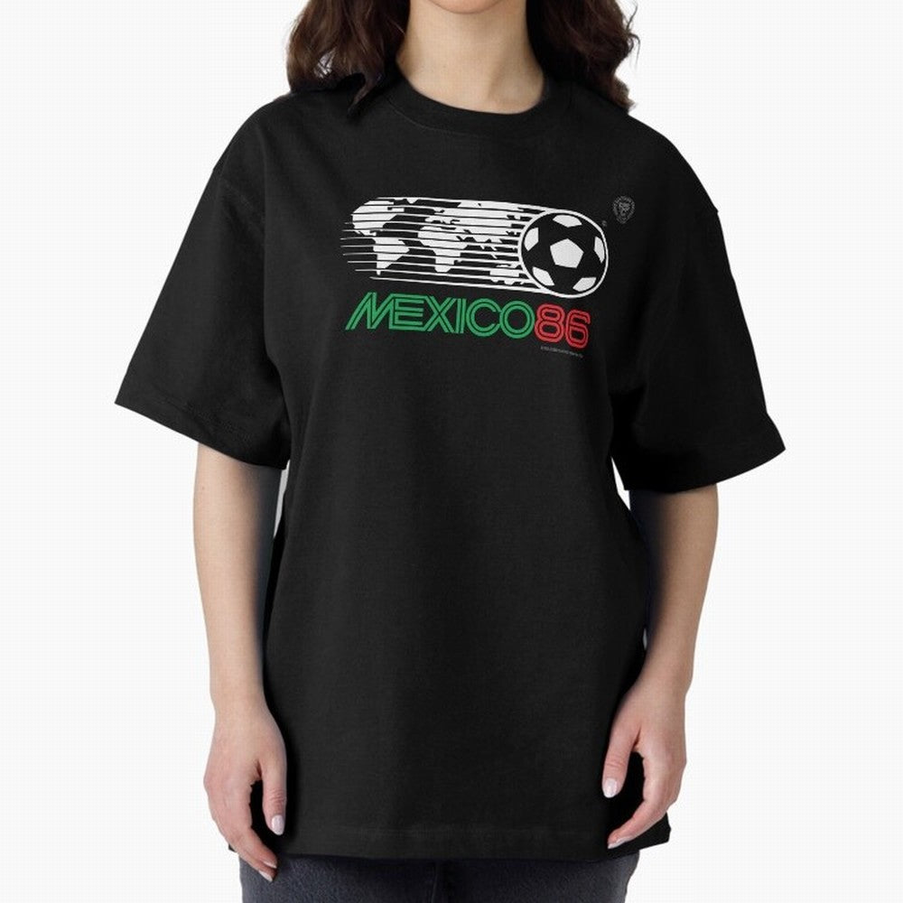 Mexico 86 Logo Tribute ¨C Retro Soccer World Cup Inspired Graphic | Vintage Mexican Football Art | Ruben Santiago Creative Oversized T-Shirt Back Your Heroes with FIFA World Cup 2026 for Fans of Cristiano Ronaldo, Haaland and CR7 and France,