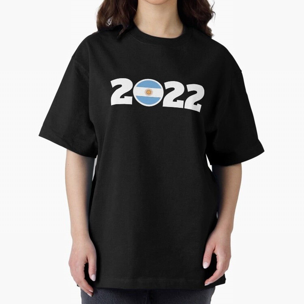 Argentina 2022 World Champions Three Stars Oversized T-Shirt Turn Football Passion into Global Football Passion for FIFA World Cup 2026 USA Canada Mexico, Built around Messi, Neymar and Mbappe, Portugal, Spain and Germany, Championship Spirit,