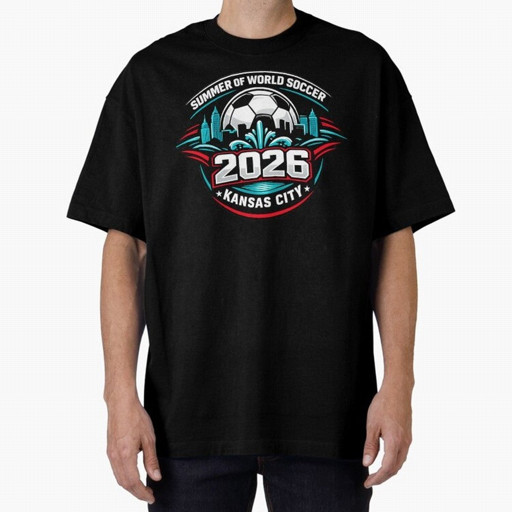 World Soccer Tournament Cup 2026 Kansas City Oversized T-Shirt Celebrate National Team Dreams in Global Football Passion for FIFA World Cup 2026 USA Canada Mexico, Featuring CR7 and Messi, England, France and Netherlands, Vintage Soccer Flavor,